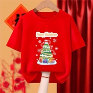 Christmas Santa Print Cartoon Parent-Child Style Red Children's T-Shirt Christmas Series Fashionable