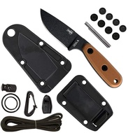 ESEE Knives Izula Fixed Blade Knife w/Survival Kit, Sheath & Clip Plate (Black Blade/Coyote Brown Ha