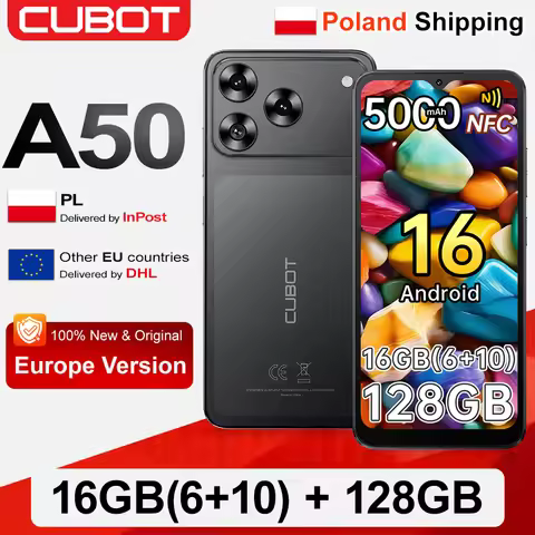 [Shipping From Poland] Cubot Smartphone A50 Android 16 16GB(6+10) RAM+128GB ROM, 6.58-inch FHD+ 1080