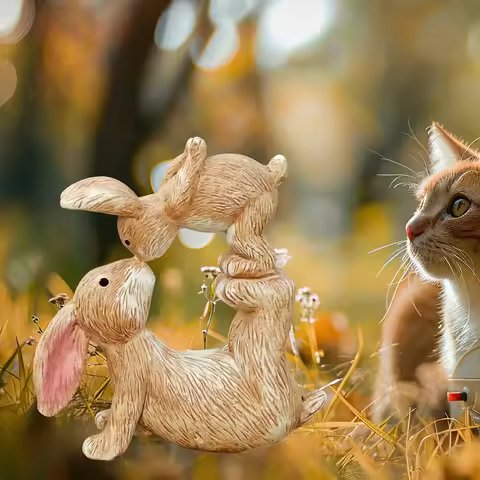 Garden Resin Kissing Bunny Statue Outdoor Garden Bonsai Store Decoration Animal Sculpture for Desk G