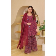 Women's Fancy Dress / Indian Punjabi Suite / Georgette Party Wear Top with Sharara Set / Diwali New 