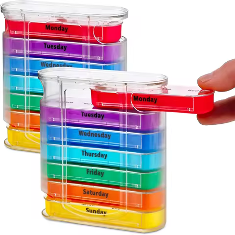 Pill Container Weekly 7 Days Pill Container 28 Compartments Pill Organizer Pill Dispenser Plastic Pi