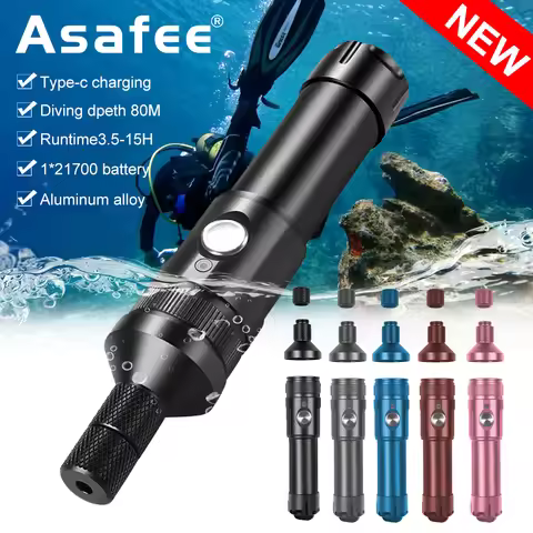 Asafee T21 SST40 2000LM Super Bright Diving Flashlight Photography Torch Portable Dive Spotlight 80m