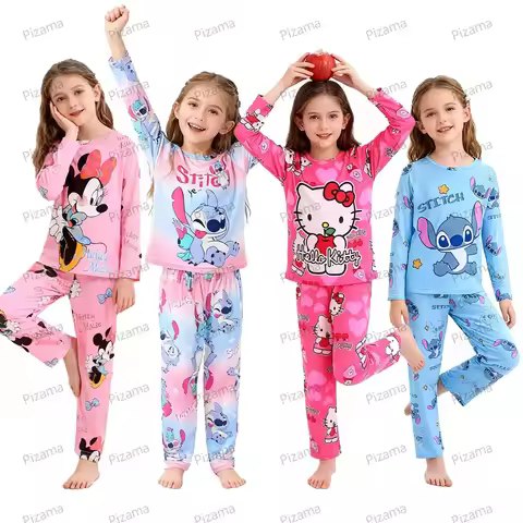 Sanrio Hello Kitty Girls Pajamas Sets Children Cinnamoroll Pyjamas Boys Loungewear Stitch Pajamas Pi