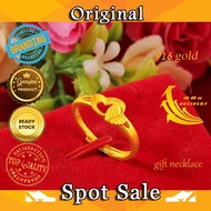 GD4 916 Gold Bow Ring Men Women Real Gold Couple Ring