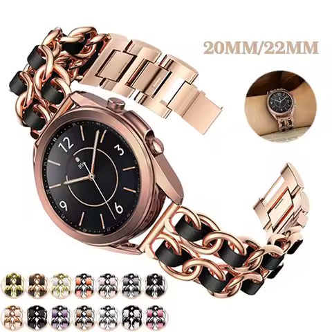 Leather+Stainless Steel Chain Watchband for Huawei Gt3 Pro 43mm 20mm Fashion Bracelet Strap for Gt2 