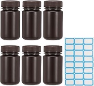 PATIKIL 1 Set Test Bottle with Tags, 125 ml Laboratory Bottle, Brown Glass Bottle, HDPE Material for