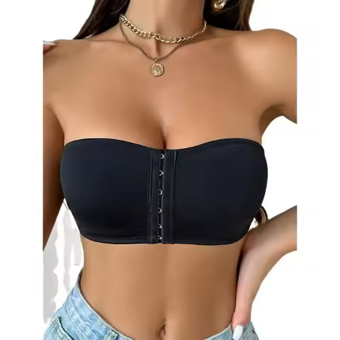 Women’s Strapless Push Up Brassiere Backless Invisible Front Button Belly Band Underwear Strapless B