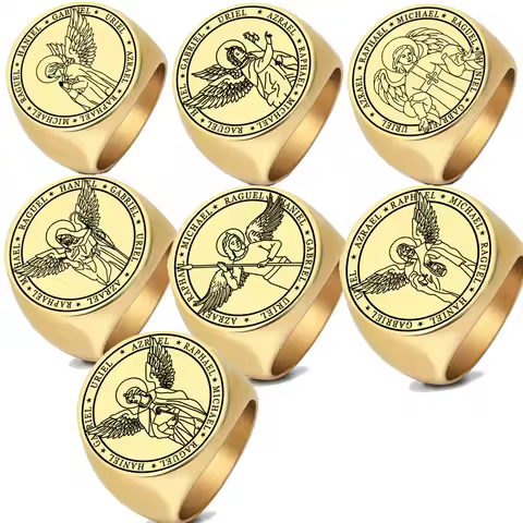 Stainless Steel Ring 7 Archangels MICHAEL HANIEL GABRIEL RAPHAEL RAGUEL AZRAEL URIEL Amulet Talisman