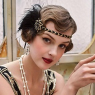 1920s Flapper Headband Artificial Feathers Great Gatsby Headpiece Roaring 20s Vintage Hair Accessori