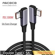 5A USB C Cable Type C Right Angle 90 Degree PD 100W Fast Charge Male to Male Nylon Type-C L Shaped Wire Data Transfer For Thunderbolt 3 4 USB-C Monitor 4K 60Hz Video Macbook Pro Air Samsung HP Huawei Matebook Xiaomi USB 3.1 Gen 2 USBC Cord