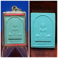Very Exquisite Blue Sutra Pink Somdej amulet, with Original Temple amulet Box, Traditional Stainless