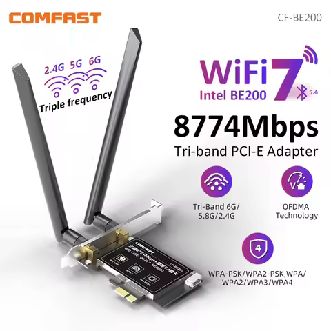 Comfast WiFi7 Intel BE200 PCI-E Network Card 2.4&5&6GHz Tri-band 8774Mbps BE200NGW Chip 802.11be Blu