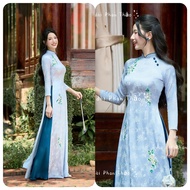 Ao Dai CNY - High Neck Floral Embroidered Silk Ao Dai - Pure and Noble-GT04 Ao Dai Set Ao Dai Dress