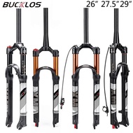 BUCKLOS Mtb Air Fork 26 27.5 29 Bicycle Suspension Fork Straight Tapared Mountain Bike Fork with Rebound Adjustment 120m