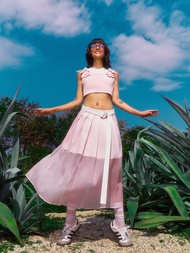 [Pomelo] กระโปรงพลีทพร้อมเข็มขัด / Pleated Layered Skirt with Belt