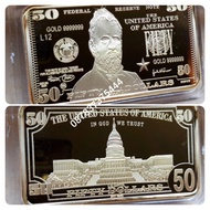 Souvenir gold bar replika emas batangan 50 dollar amerika fifty usd
