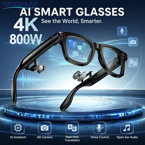 4K Smart AI Glasses 800W AI Translation 8MP HD Camera 4K Shooting Image Bluetooth Call Recording Mus