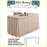 KATRINA Plain Colors Pleated Buffet Table Cover for 4ft& 6ft Lifetime Table Ready Made Table Skirt
