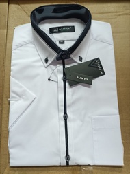KEMEJA ALISAN LENGAN PENDEK LIST MODEL SLIMFIT WARNA PUTIH LIST HITAM// KEMEJA PRIA LENGAN PENDEK