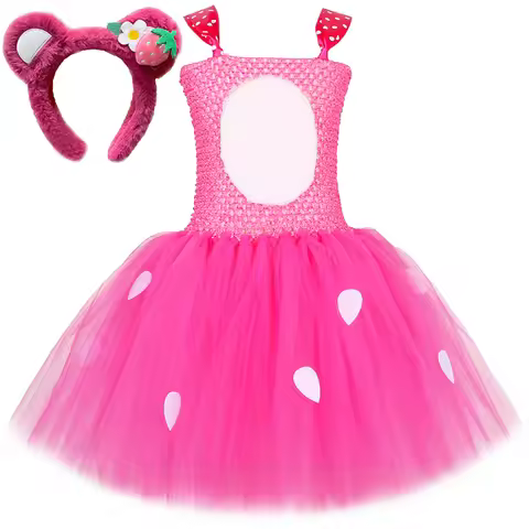 Hot Pink Strawberry Bear Tutu Dress Girls Lotso Bear Costume Toddler Girl Birthday Party Princess Dr