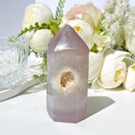 天然紫瑪瑙共生水晶能量柱