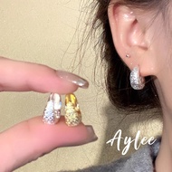 [Aylee]Round Opaque Metal Earrings Gold and Silver Anti-Allergy Earrings for Female Students That Do