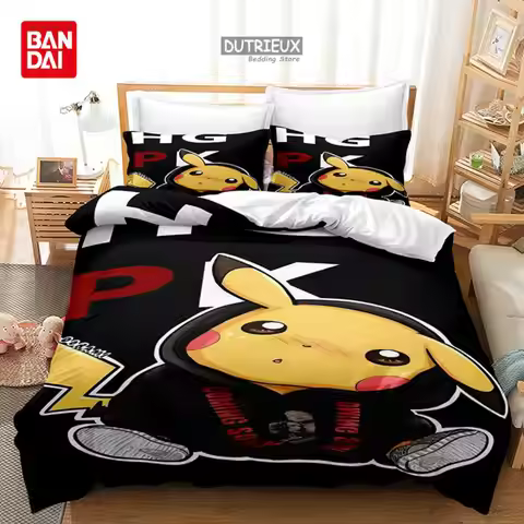 Bandai 3D Pokemon Bedding Set Pikachu Duvet Cover Quilt Cover Pillowcase Double Queen King Size Kids