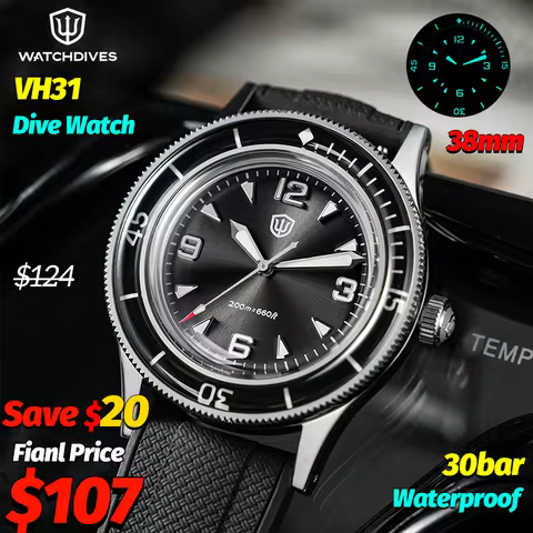 Watchdives New WD50Q Dive Watch Man 30Bar Waterproof Vh31 Quartz Watches Bubble Sapphire BGW9 Lumino
