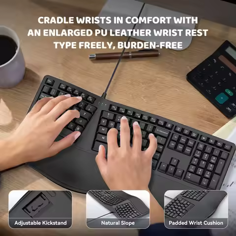 K9 USB Wired Ergonomic Split Keyboard Ergonomic Keyboard with Wrist Rest 110 Keys Keyboard Gaming Ke