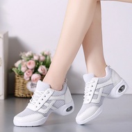 Tesli She Autumn Mesh Genuine Leather Square Dance Sneakers Female Modern Dance Soft Sole Dance Shoe