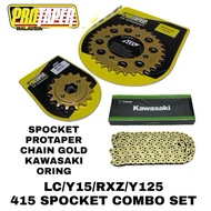 LC/Y15/Y125/RXZ PROTAPER KAWASAKI 415X132 ORING SPOCKET COMBO SET GOLD (4 HOLE)