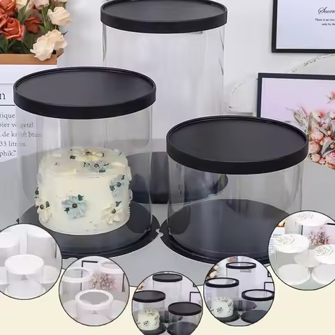 5pcs PET Clear Cake Boxes Round Transparent Cake Gift Packaging Box 4/6inch Single Layer Birthday Pa