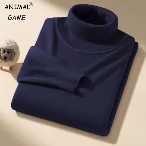 Animal Game Men's Long Cold Blouse Casual Turtleneck Pullover Sweater Warm Knitwear Thick Outerwear 