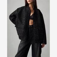 Gold Sequin Stand Collar Loose Jacket