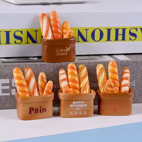 10Pcs/Lot Artificial Bread Resin Baguette Charms Cute Cartoon Fake Food DIY Sweet Flatback Cabochon 