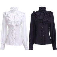 Victorian-Era Gothic Long Sleeve Pleated Top