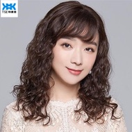 Tse Wig Womens Full Middle-Aged And Elderly Long Curly Real Hair Set Handmade Perm Fluffy Natural 45