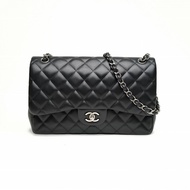 CHANEL CF口蓋包JUMBO黑色羊皮16開銀扣