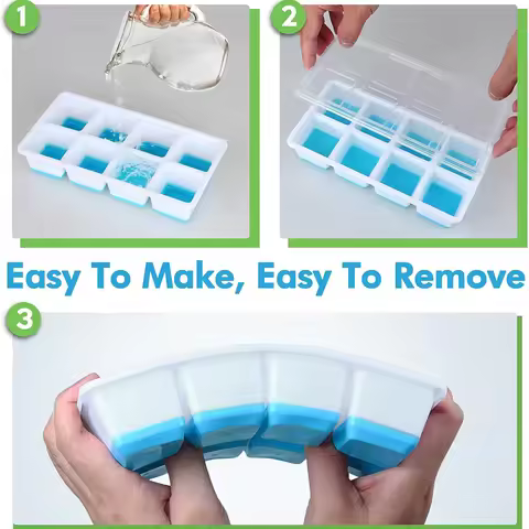 Large Ice Cube Tray with Lid Silicone Square Ice Cube Molds for Freezer,Stackable Huge Cubed Ice Tra