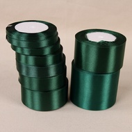 25Yards Dark Green Crafts Satin Ribbon Christmas Gift Bow DIY Natural Ribbon Handwork Sewing Clothin