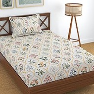 KAWI Single Bedsheet Elastic Fitted (72"X 48"Xup to 8" Mattress) Soft Cotton Blend with 1 Pillow Cov