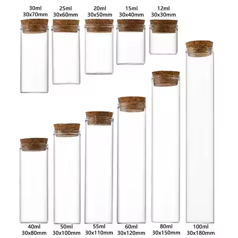 10ml/15ml/20ml/30ml/40ml/50ml/55ml/60ml/80ml/100ml Cork Stopper Dragees Jars BottlesSmall Glass Test
