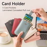 Pull-out Type Mini Card Wallet Fashion PU Leather 5 Card Pockets Thin Purses Laminated Concealed Ant