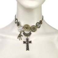 Y2k Gothic Gear Retro Necklace Halloween party Skull Ghost Hand Cross cosplay Necklace Collar