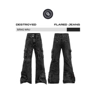 Bad Choices | Quần jean suông loe DESTROYED dây kéo phối túi hộp StreetWear Style