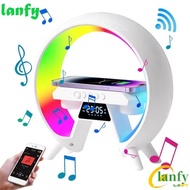 LANFY Multifunction Alarm Clock Speakers, ABS Led Wireless Charger Pad Stand Speaker, with Alarm Clock Subwoofer with Wireless Charging Night Light Sound Music Player