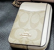 COACH 掛鍊拉鍊卡夾零錢包-白