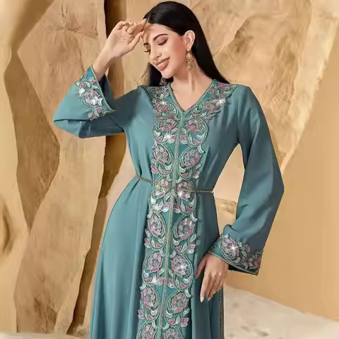 Women's 40761 Clothing 2026 New Muslim Abaya Dubai Embroidered Beaded Evening Dress Abaya Ramadan Du