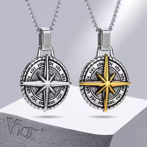 Vnox Stylish Mens Compass Necklace,Rock Punk Stainless Steel Compass Pendants Male Collar Jewelry